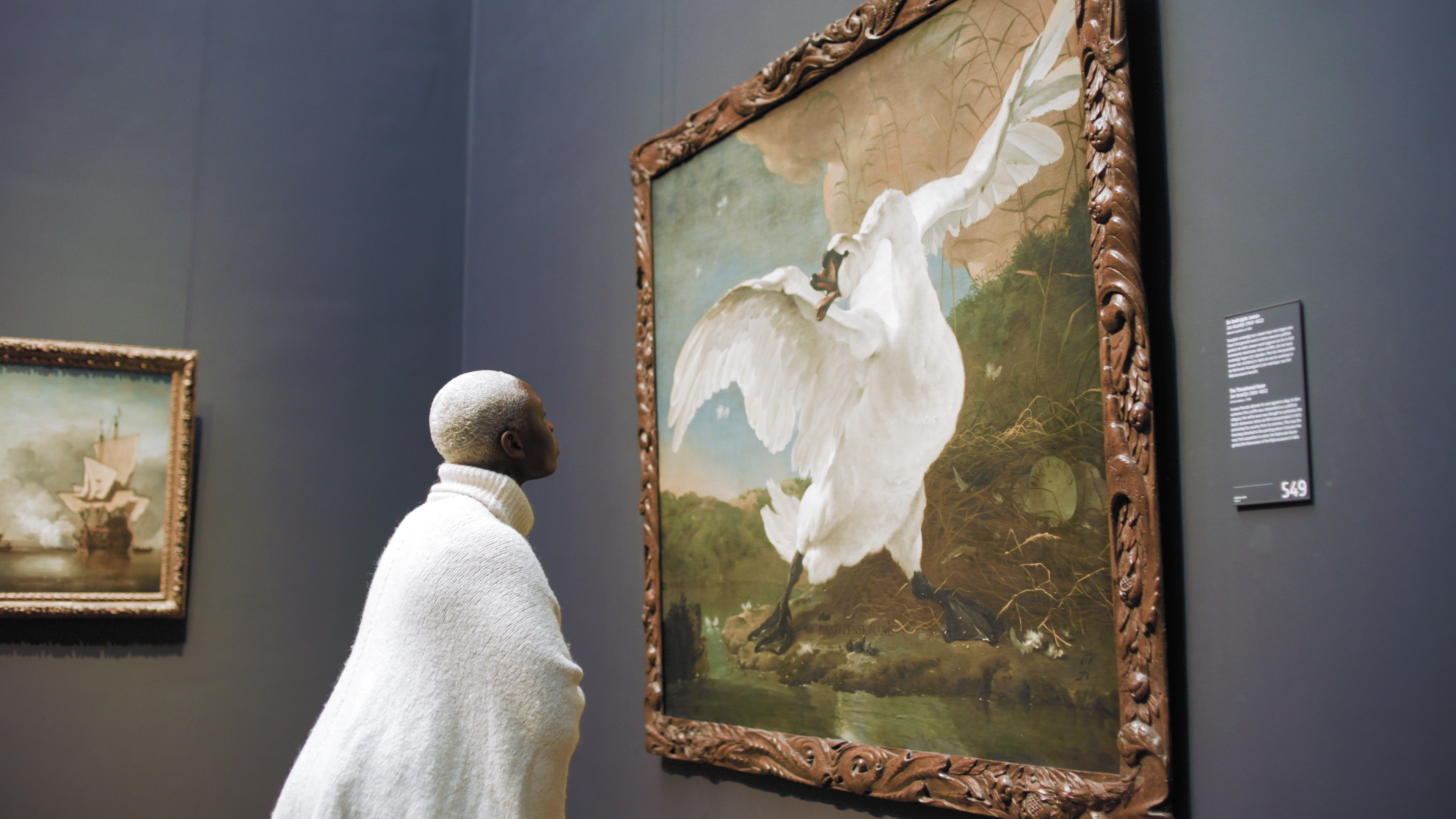 Person looking at painting in museum