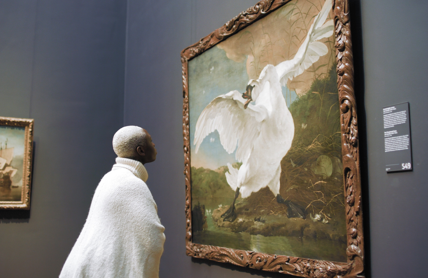 Person looking at painting in museum