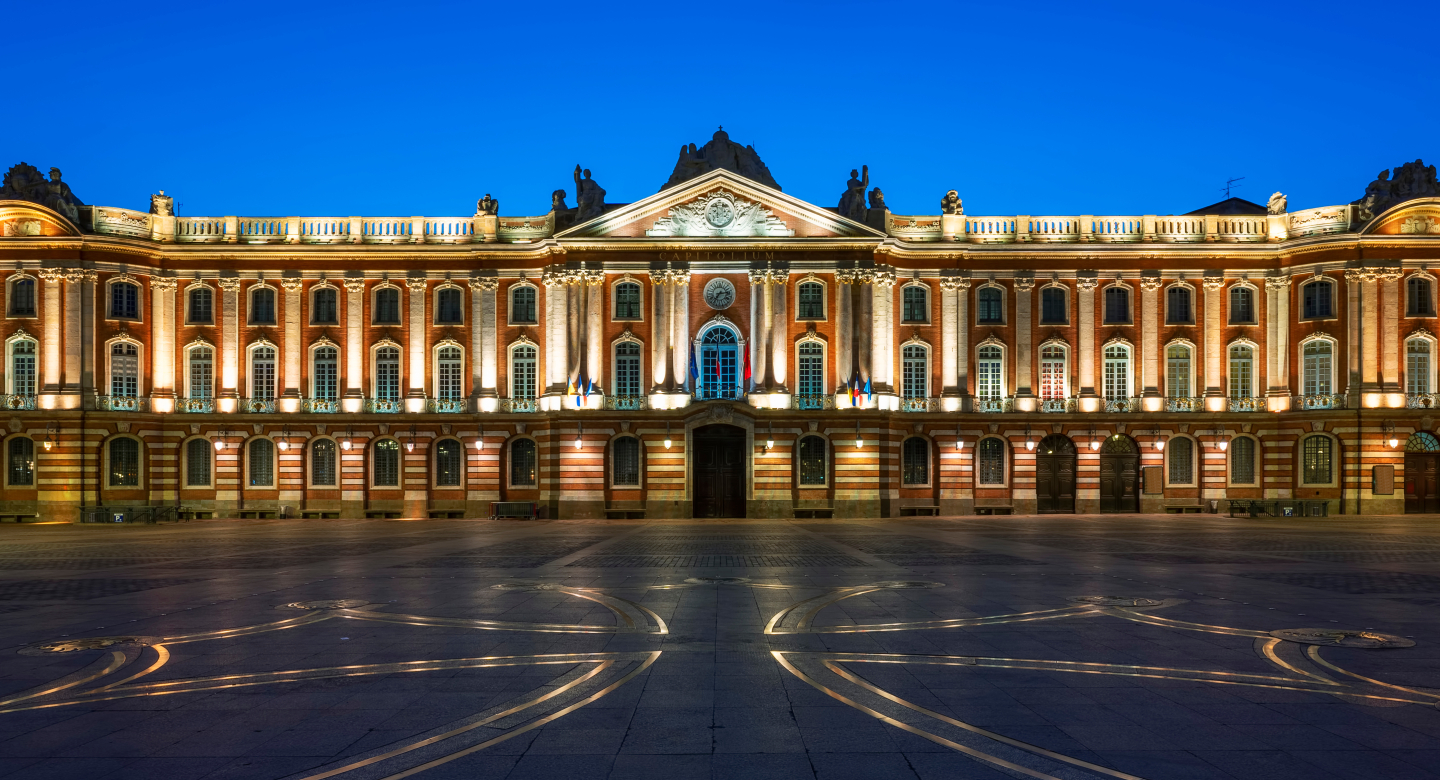 The capitole by night in Toulouse.