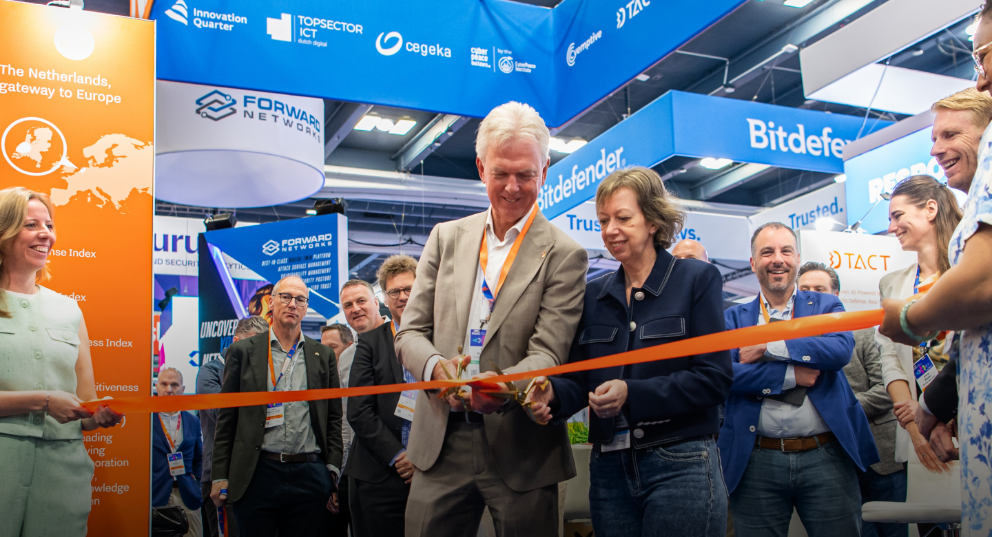 Opening ceremony ribbon cutting at the RSAC 2025 Netherlands Pavilion.