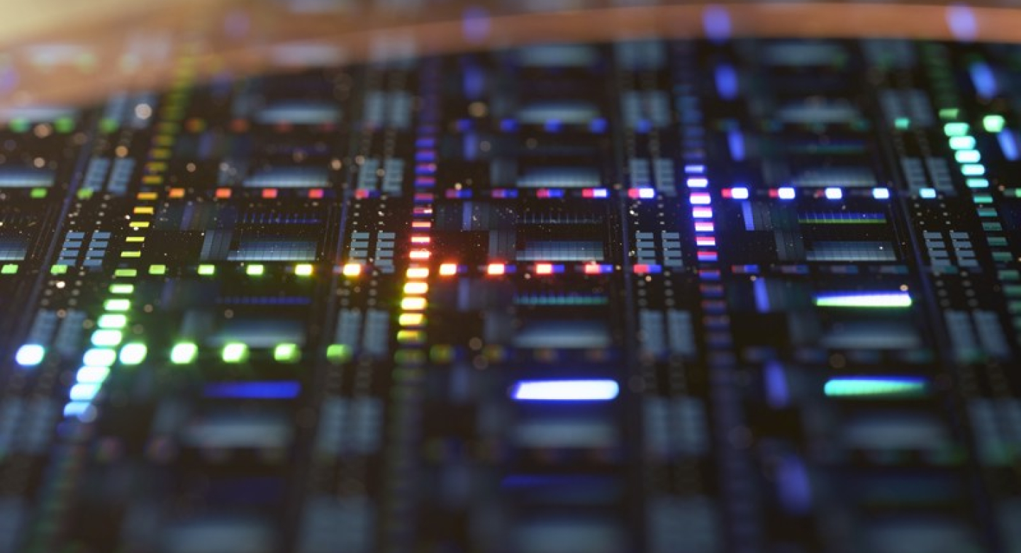 A patterned silicon wafer with photonic integrated circuits at TNO’s photonics centre in Eindhoven.