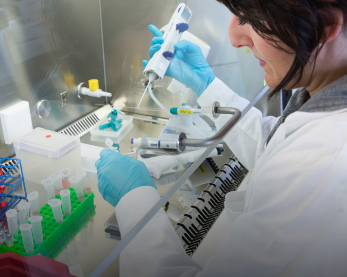 Person working under flow hood in lab