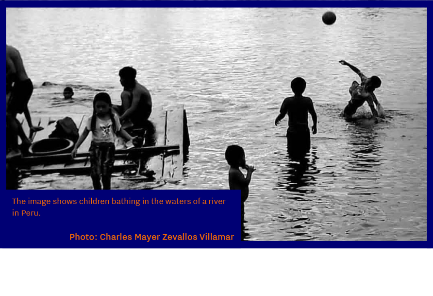 The  photo shows children bathing in the waters of a river in Peru. Photo: Charles Mayer Zevallos Villamar
